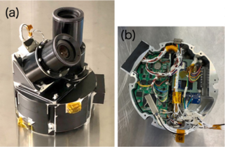 (a) AIC2 – flight model, (b) Electronics and heat pipes in AIC2.